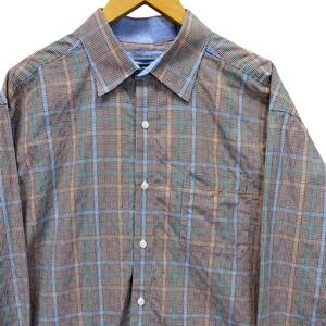 Johnston & Murphy Tailored Fit Plaid Gingham Long Sleeve Button Up Shirt Men XXL